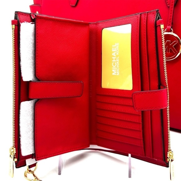 Michael Kors Gilly Large Drawstring Shoulder Tote Bag & Double Zip Wallet Red - Picture 12 of 14